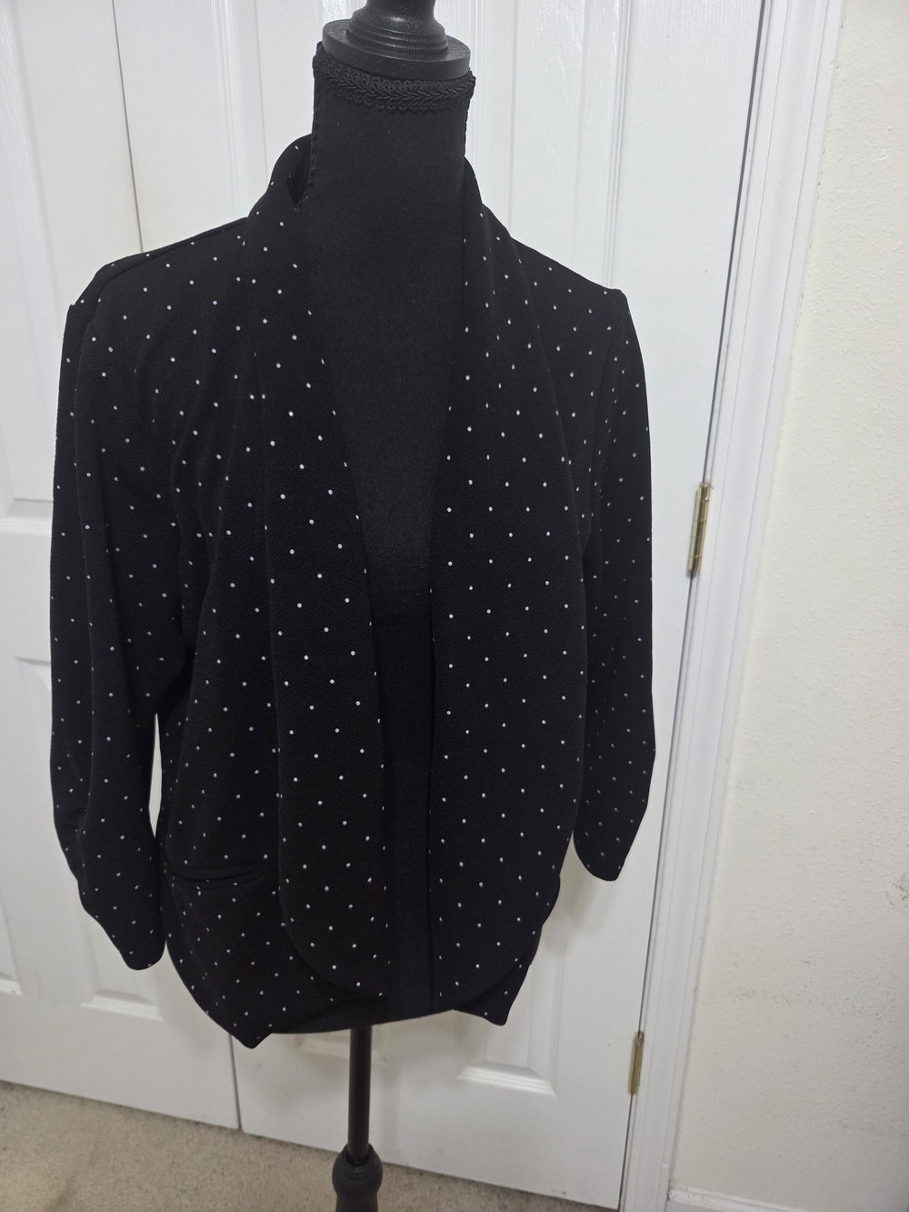 Black Open-Front Polka Dot Women's Blazer